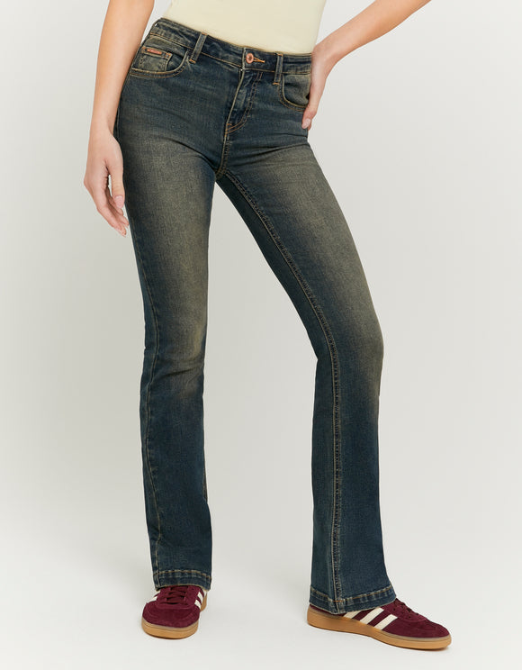 Tally Weijl Dark Blue Mid Waist Bootcut Jeans BLUE model front view