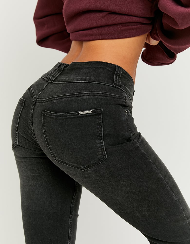 Ladies Low Waist Black Bootcut Jeans-Back Pocket View
