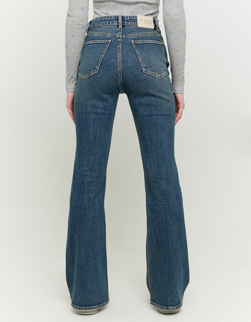 Ladies Blue Flare Jeans-Model Back View