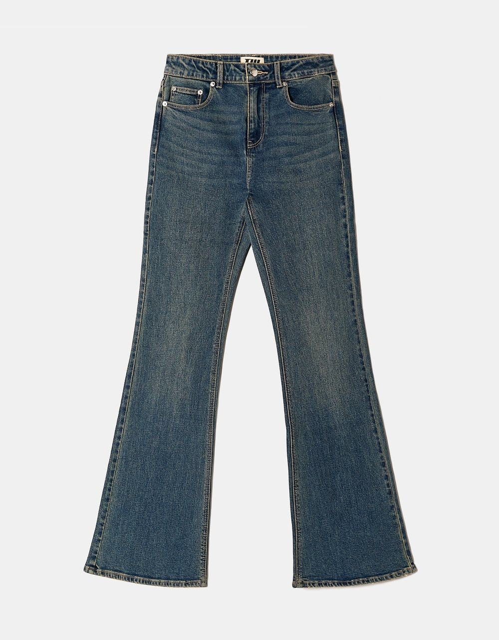 Ladies Blue Flare Jeans-Ghost Front View