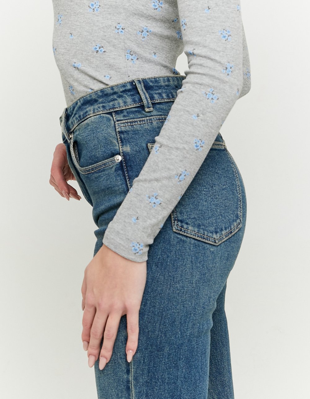 Ladies Blue Flare Jeans-Side View