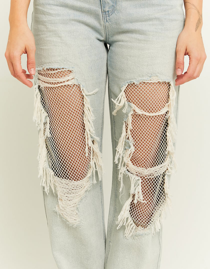 Tally Weijl Light Stone Wash Straight Jeans With Destroys BLUE detail view