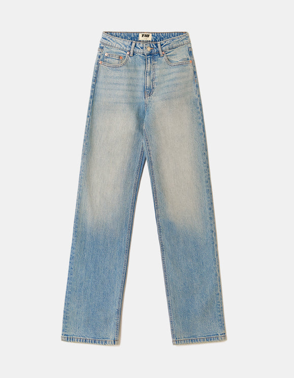 Tally Weijl Light Blue High Waist Straight Leg Jeans Blue back view