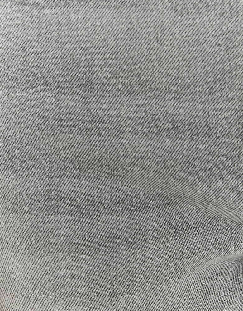 Ladies Grey High-Waist Straight Leg Jeans-Close Up View