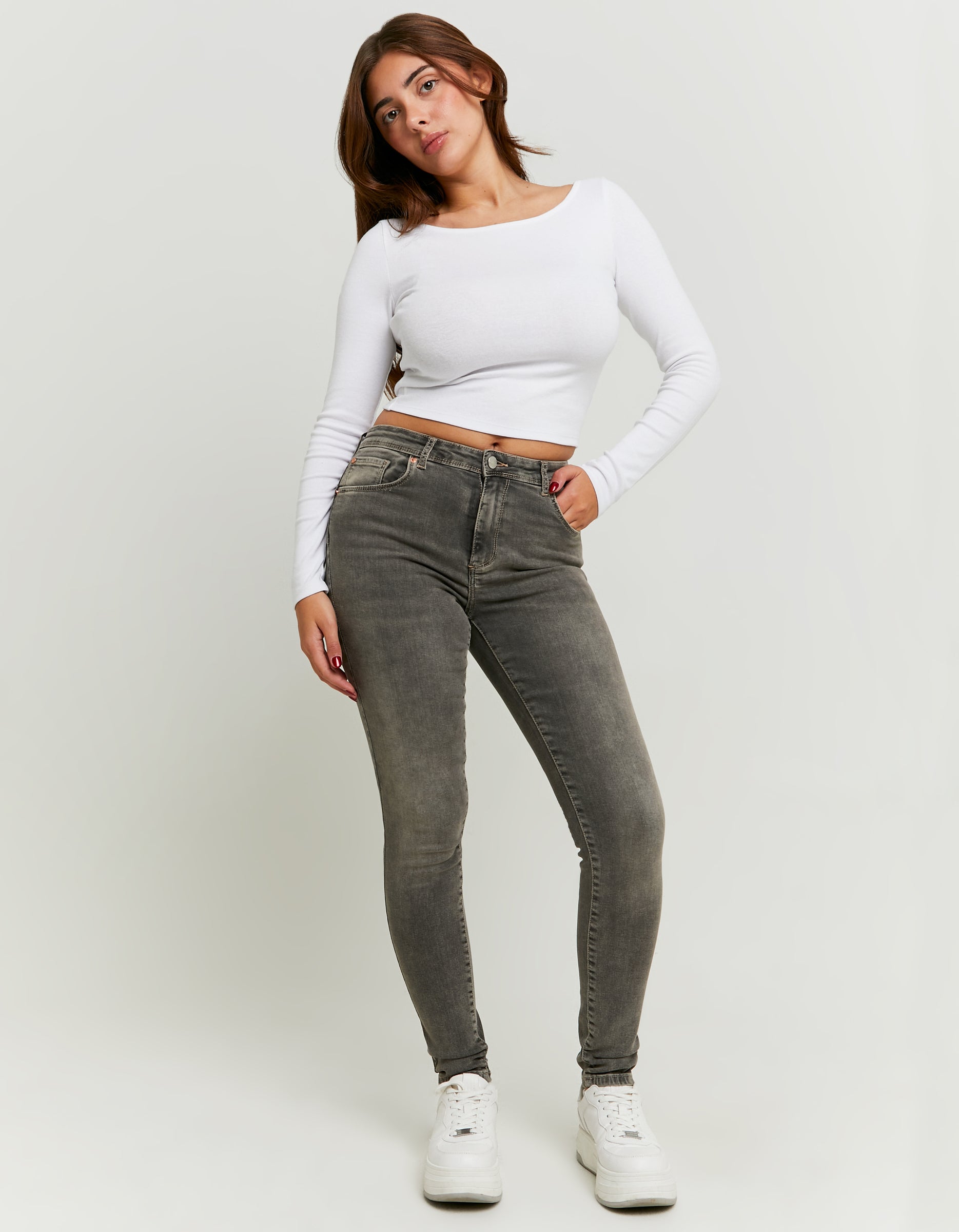 Tally Weijl Mid Waist Skinny Push Up Black Jeans BLACK model front view