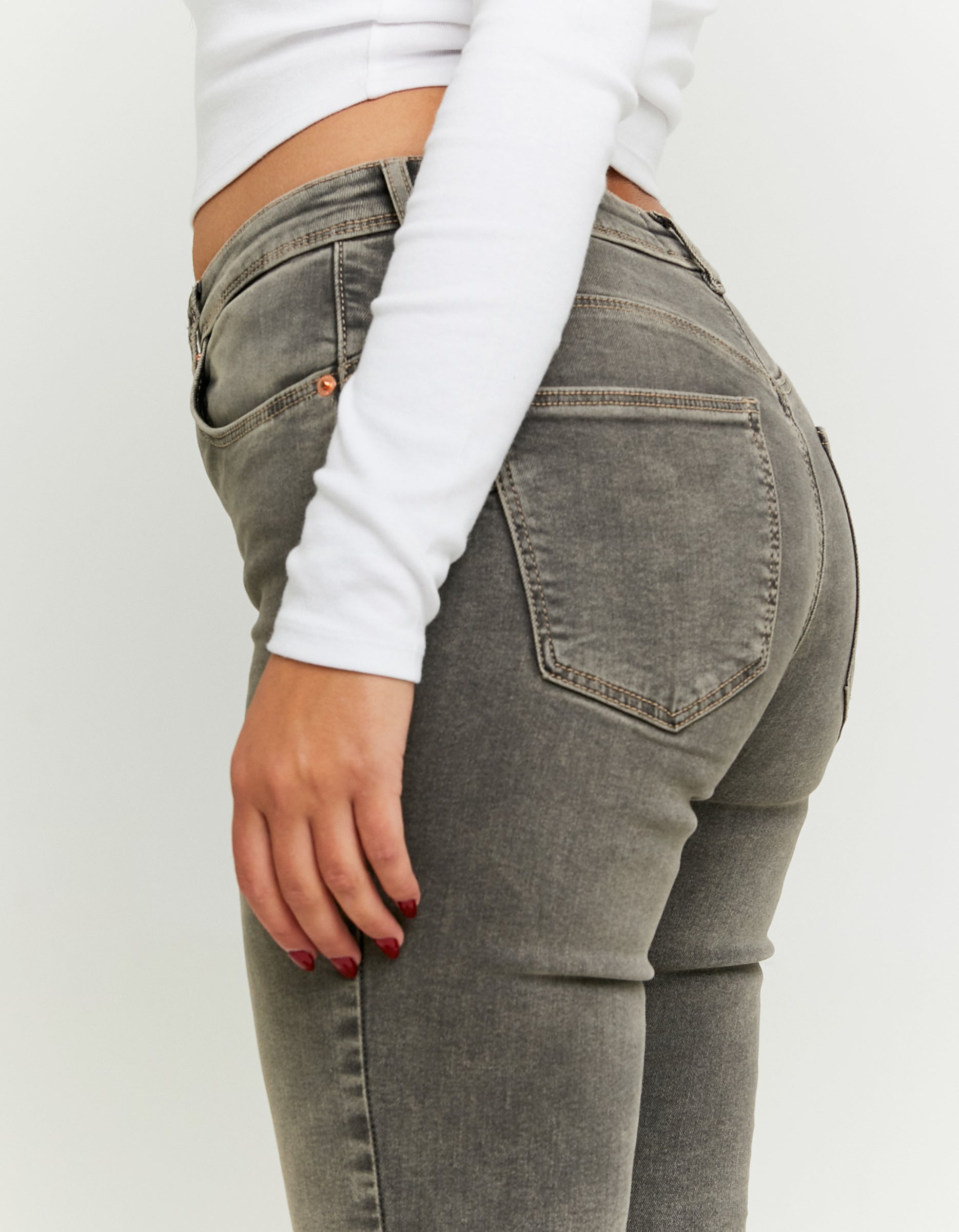 Ladies Mid Waist Skinny Push Up Black Jeans-Back Pocket View