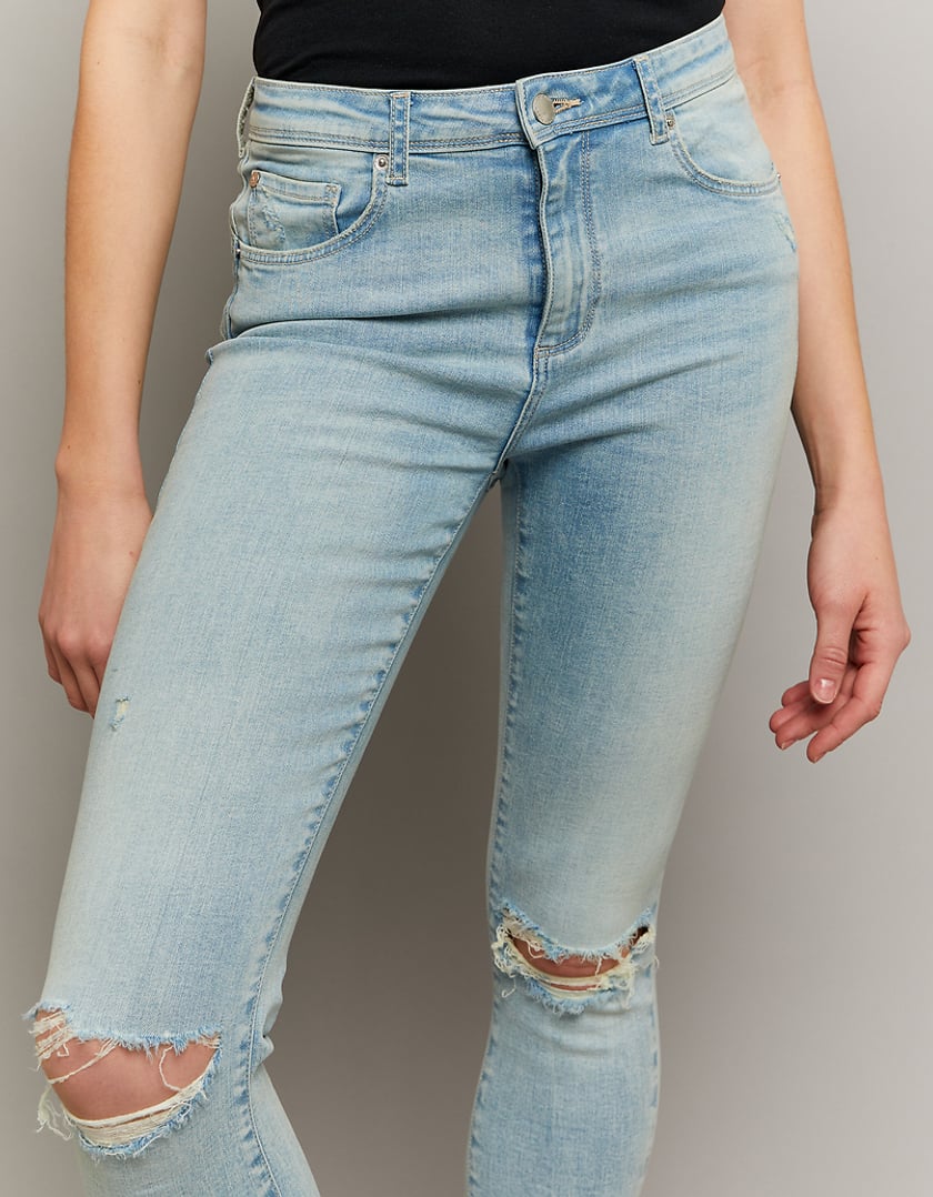 Ladies Skinny Mid Waist Push Up Blue Jeans-Waist View
