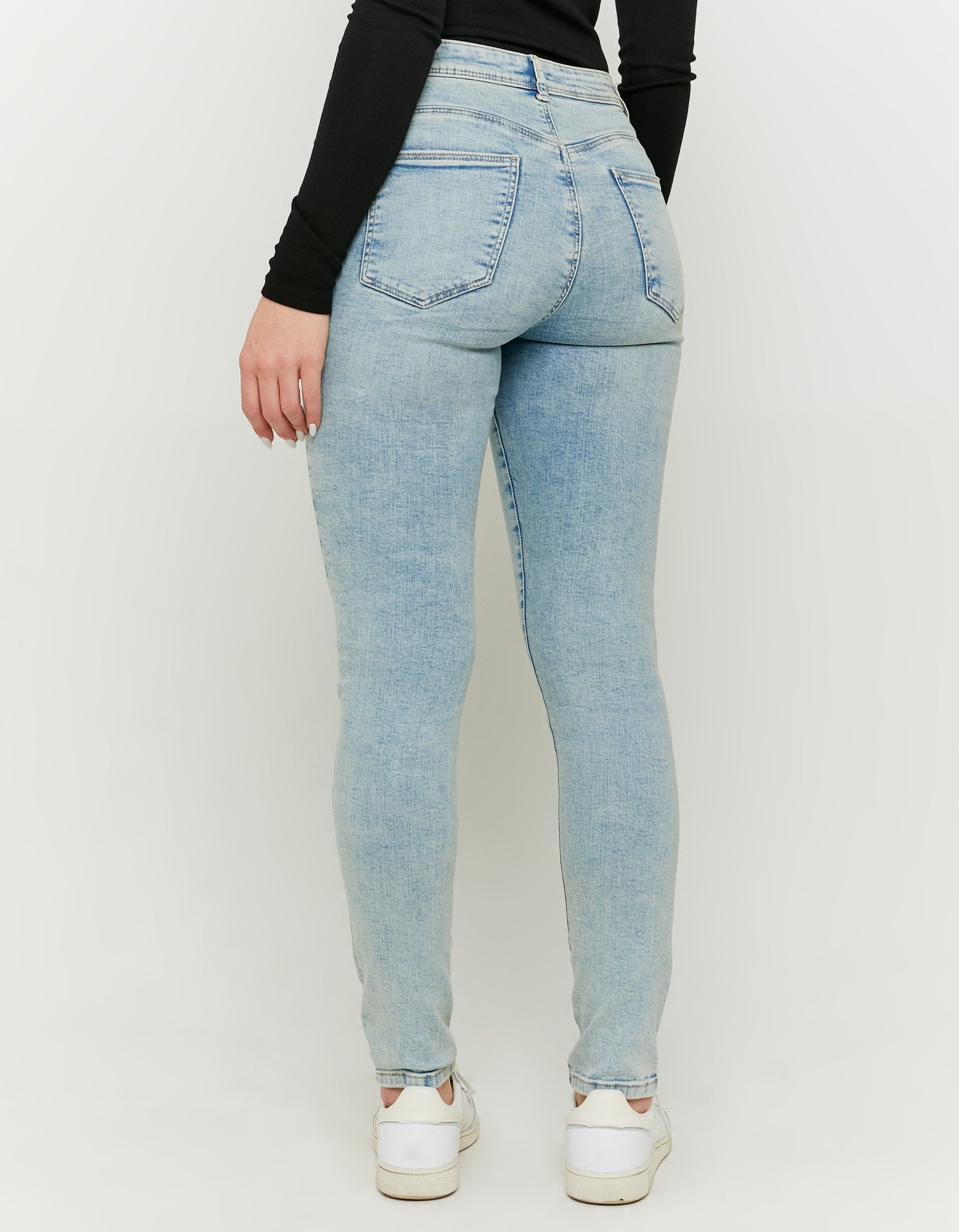Ladies Mid Waist Push Up Skinny Jeans-Model Full Back View