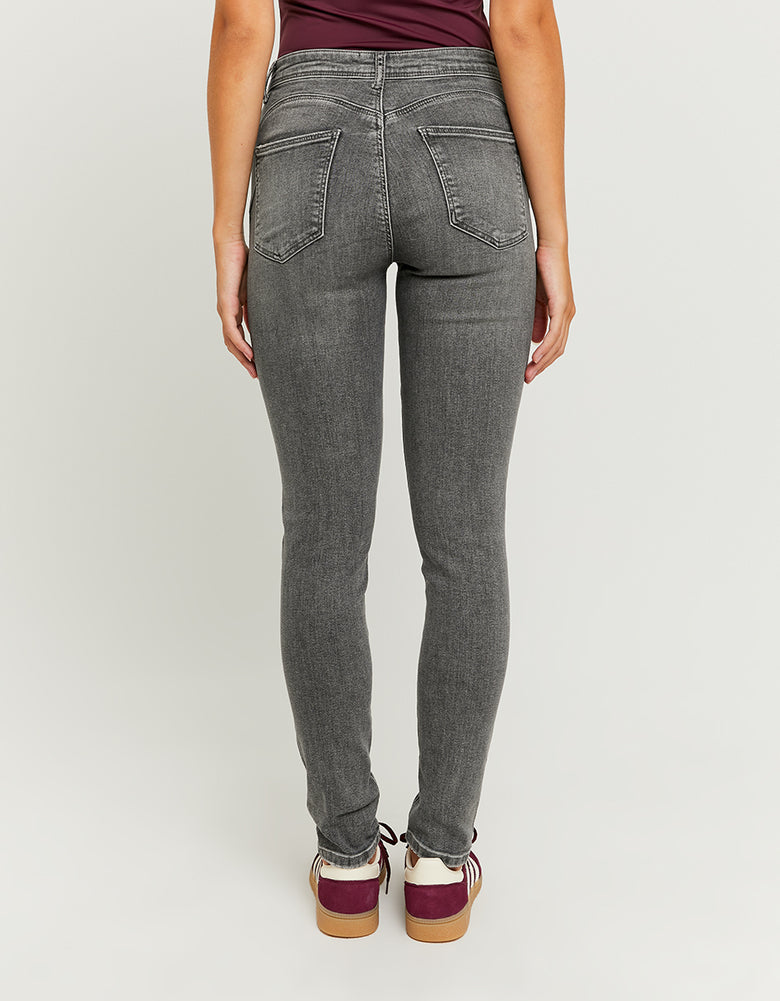 Ladies Mid Waist Skinny Push Up Jeans - Grey-Full Back View