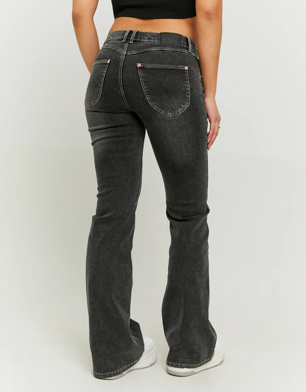 Ladies Black Low Waist Bootcut Jeans-Model Back View
