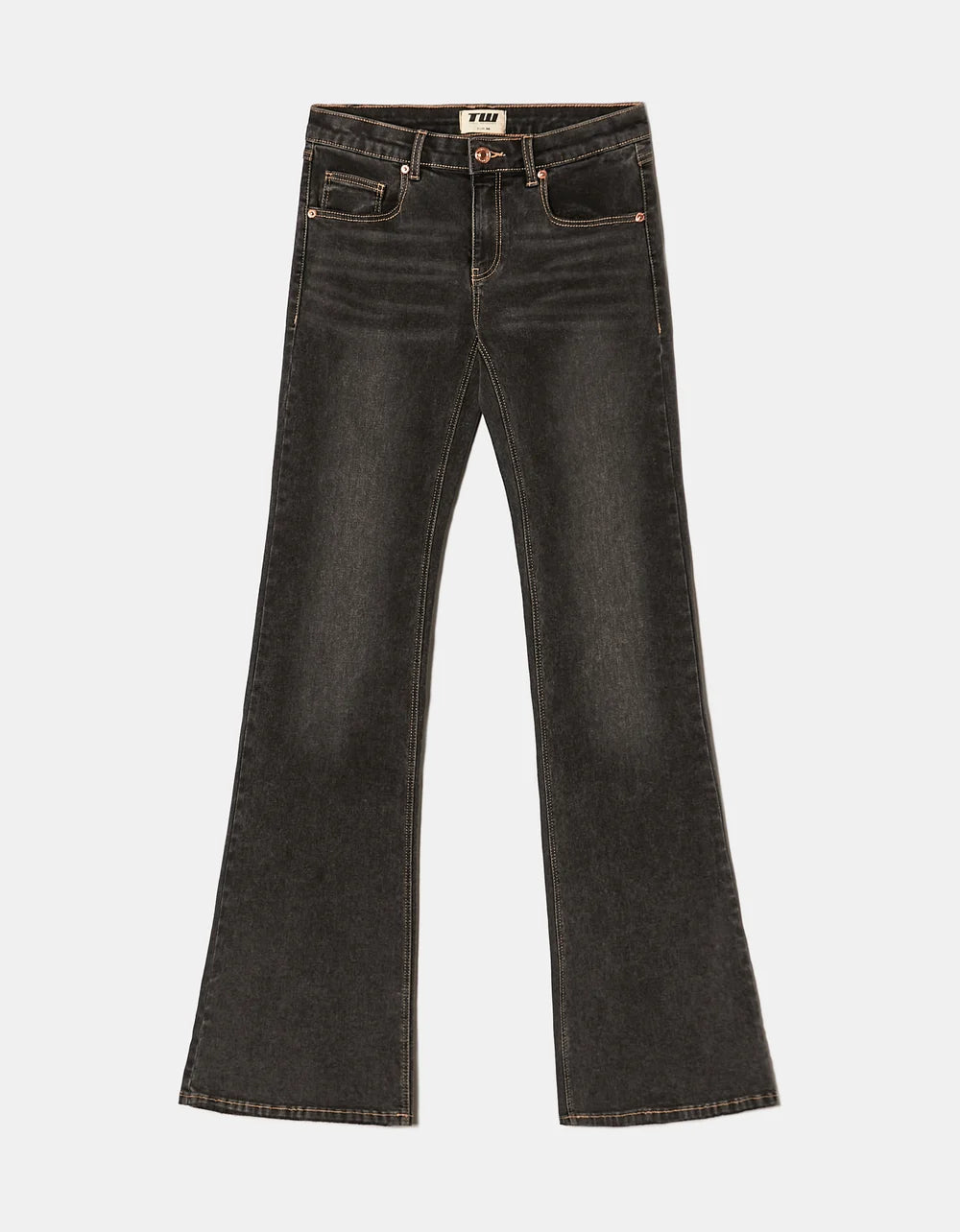 Ladies Black Low Waist Bootcut Jeans-Ghost Front View