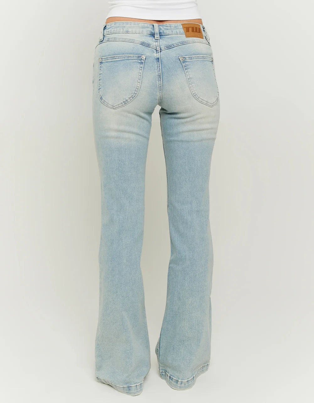 Ladies Light Wash Low Waist Bootcut Jeans-Model Back View