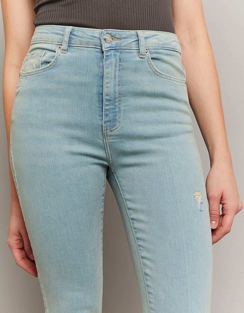 Ladies Skinny High Waist Blue Jeans-Waist View