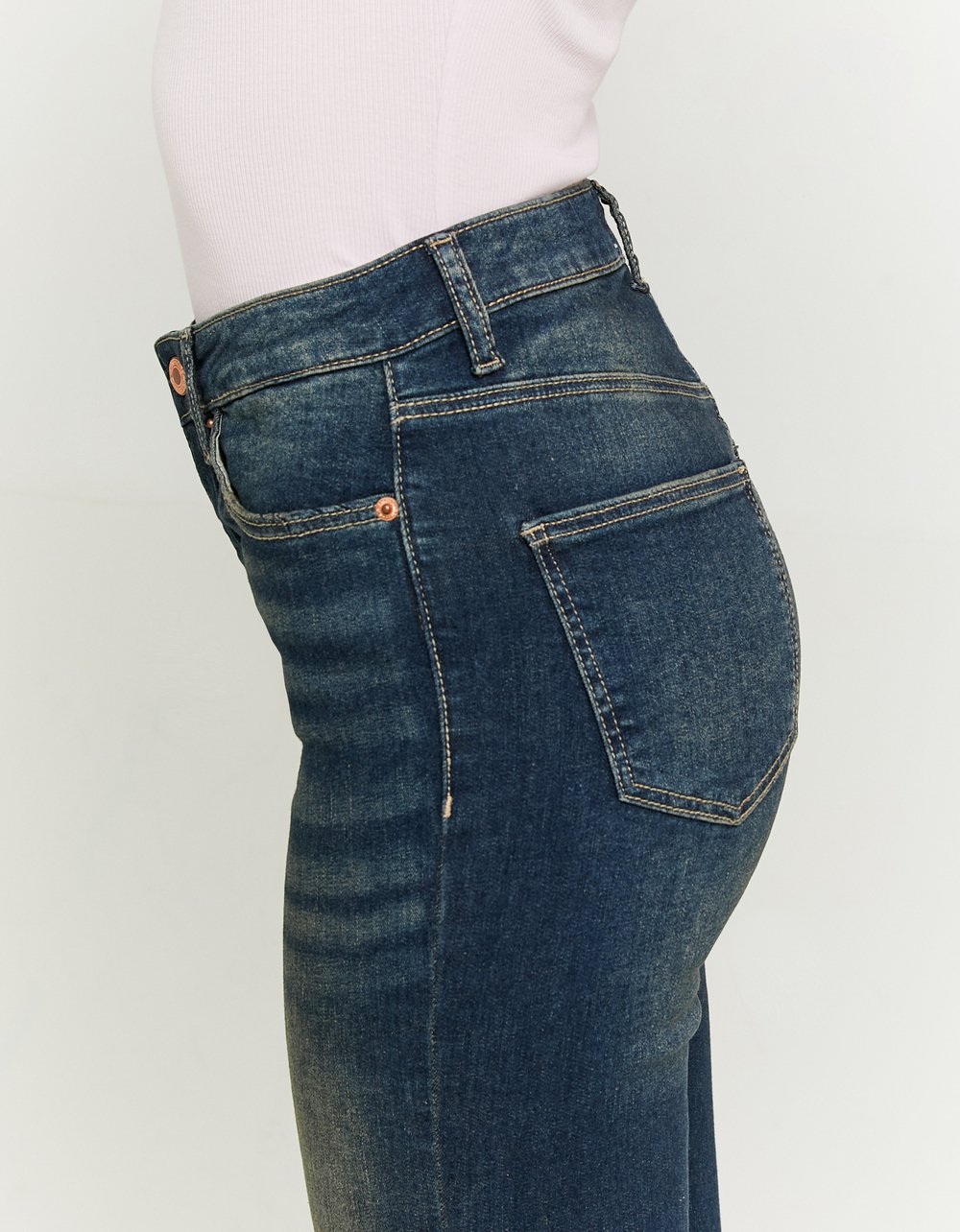 Ladies Blue 016 High Waist Skinny Jeans-Waist View