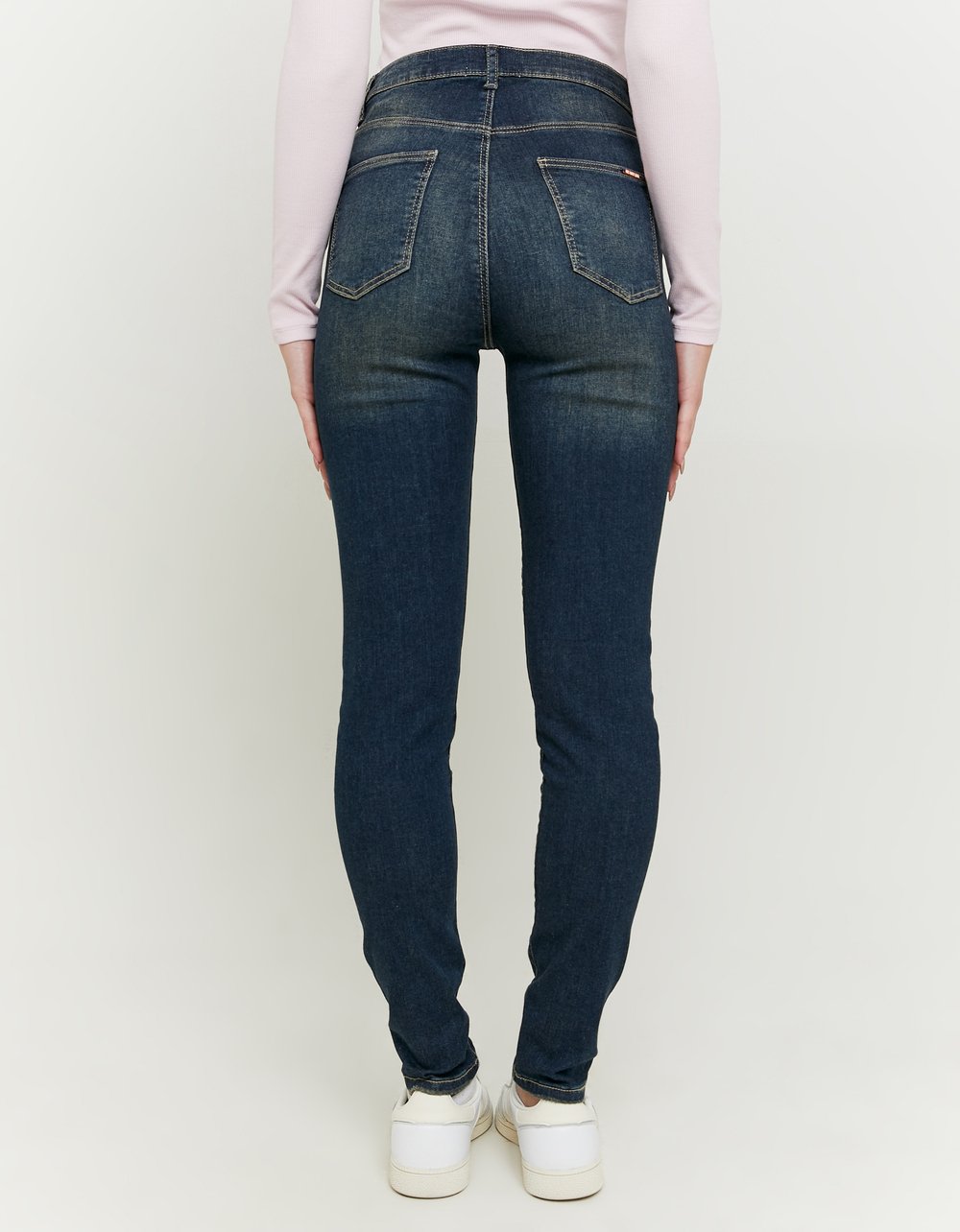 Ladies Blue 016 High Waist Skinny Jeans-Model Back View