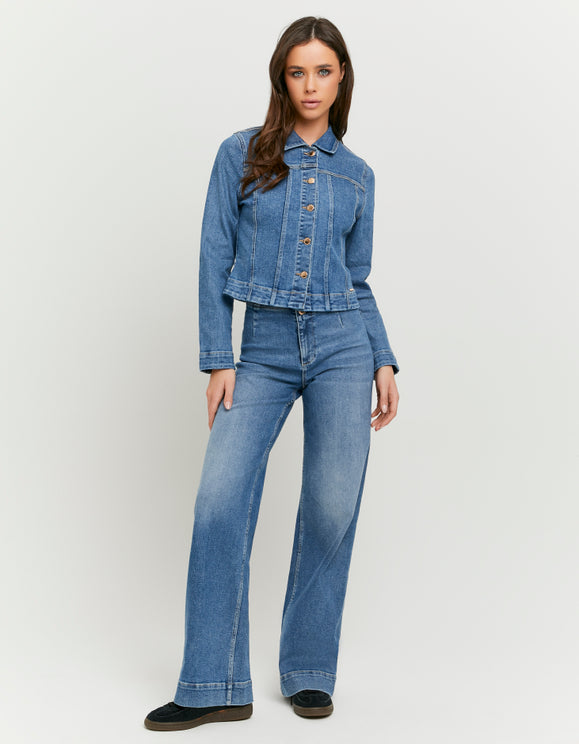 Tally Weijl Blue Mid Waist Wide Leg Jeans Blue model front view