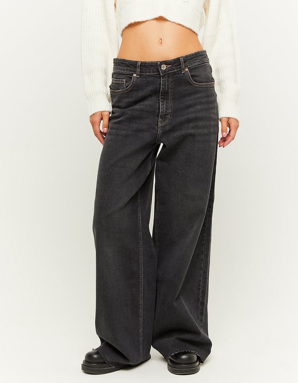 Wide Leg High Waist Black Jeans