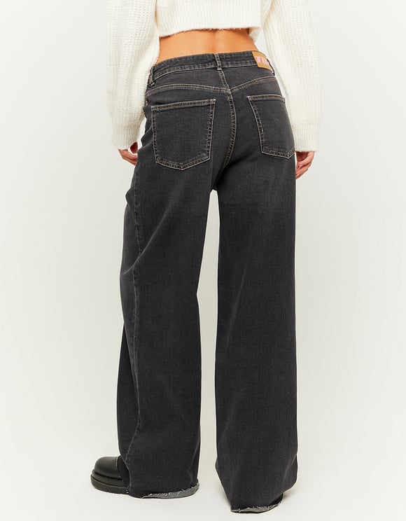 Wide Leg High Waist Black Jeans