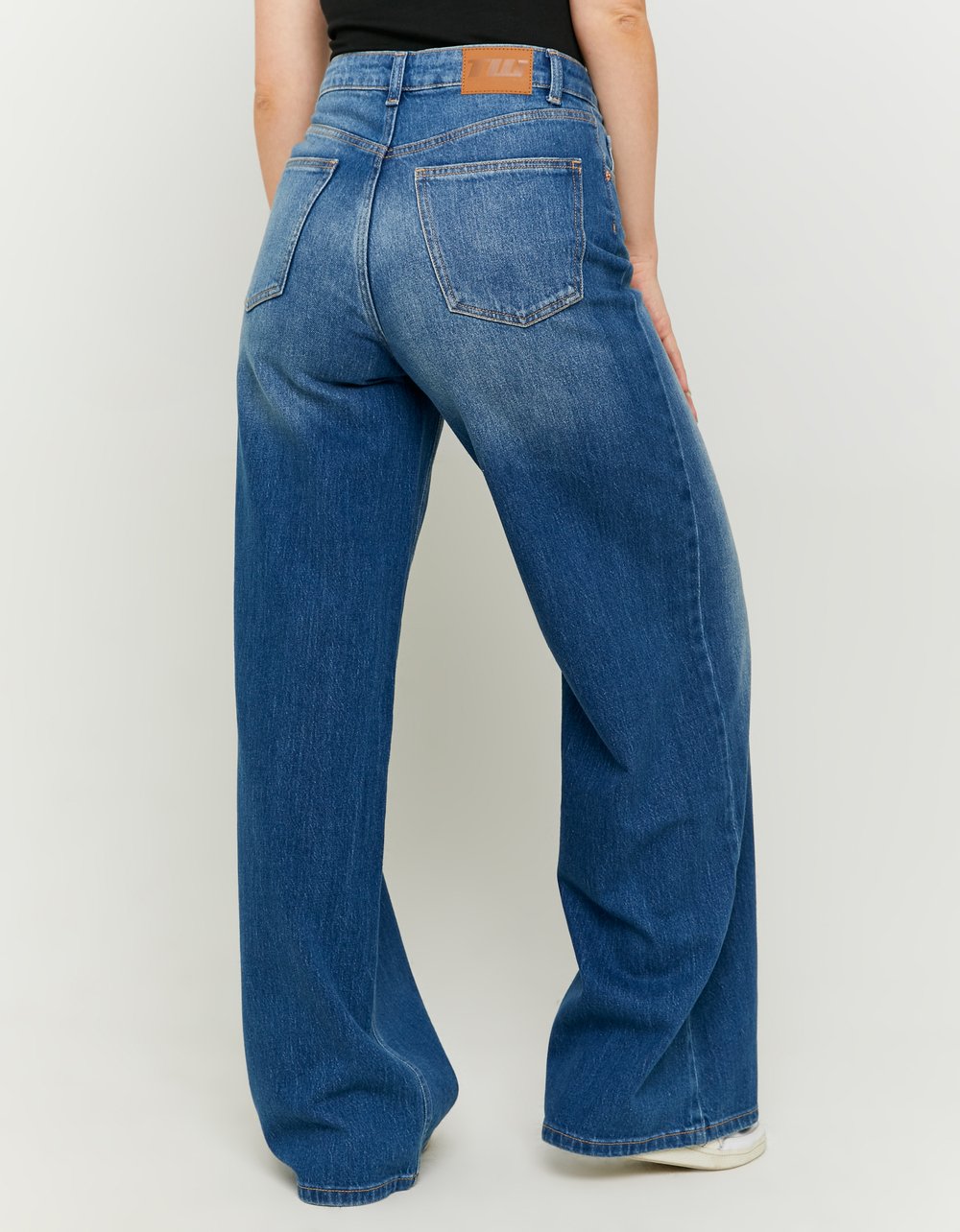 Ladies High Waist Wide Leg Blue Jeans-Full Back View