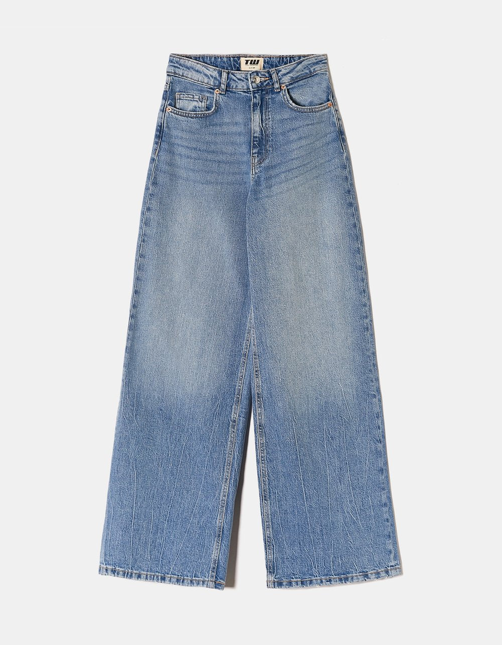 Ladies Blue High Waist Wide Leg Jeans-Ghost Front View