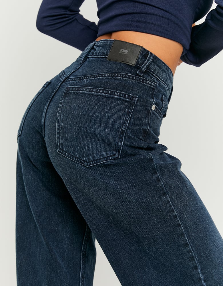 Ladies Blue Wide Leg High Waist Jeans-Back Pocket View