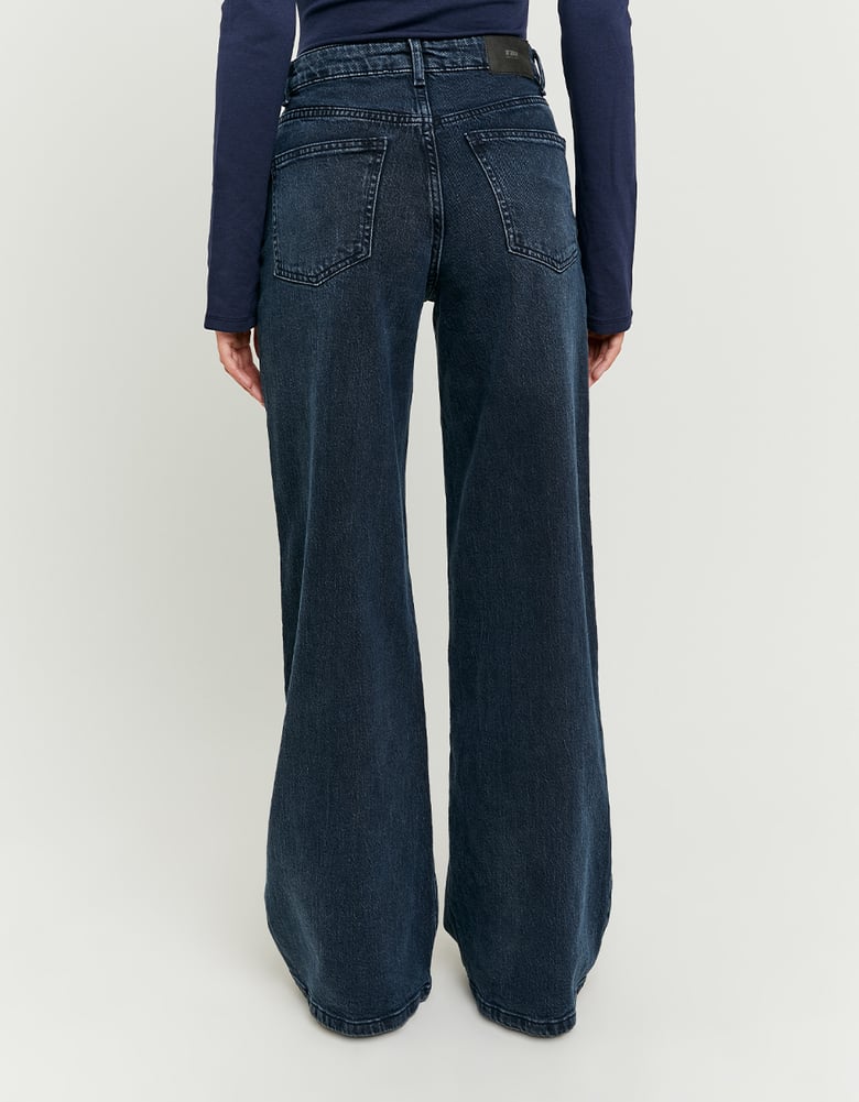 Ladies Blue Wide Leg High Waist Jeans-Full Back View