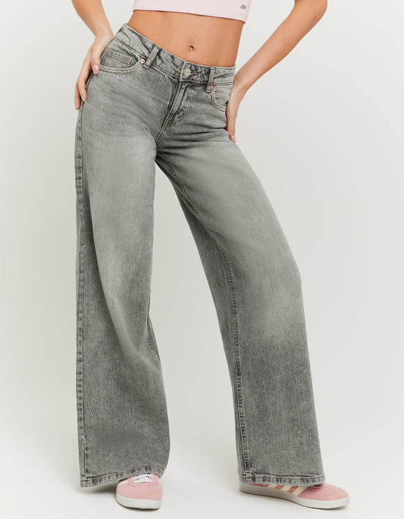 Tally Weijl Grey Mid Waist Wide Leg Jeans Grey model front view