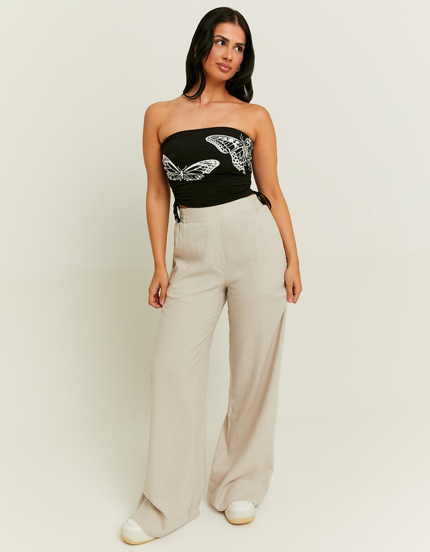Tally Weijl Beige Wide Leg Linen Pants BEIGE close up view