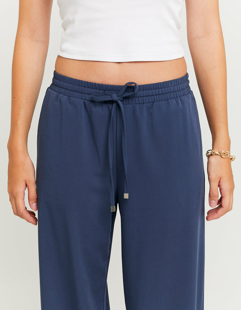 Ladies Wide Leg Blue Mid Waist Jogger-Waist View