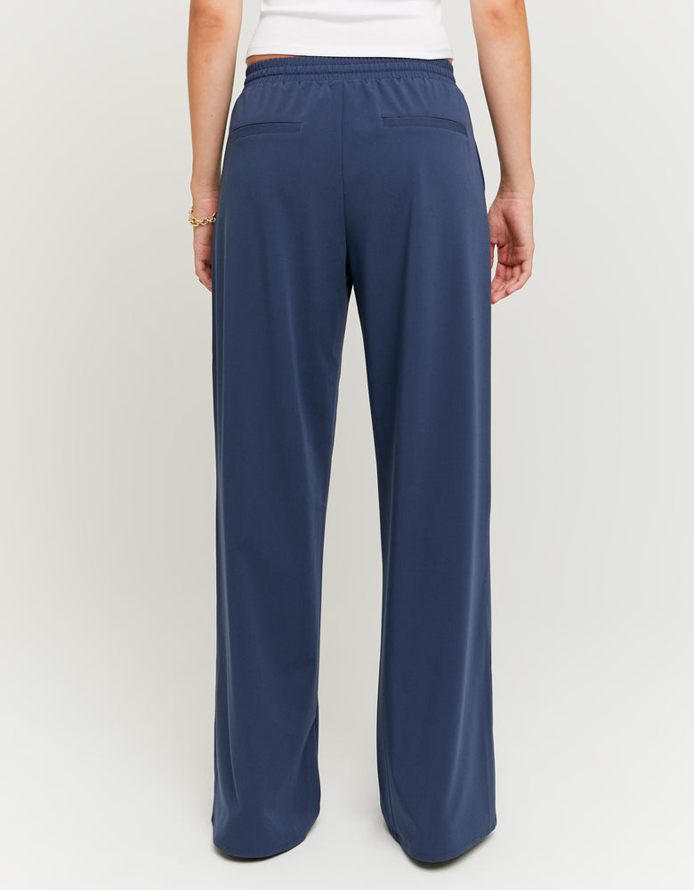 Ladies Wide Leg Blue Mid Waist Jogger-Back View