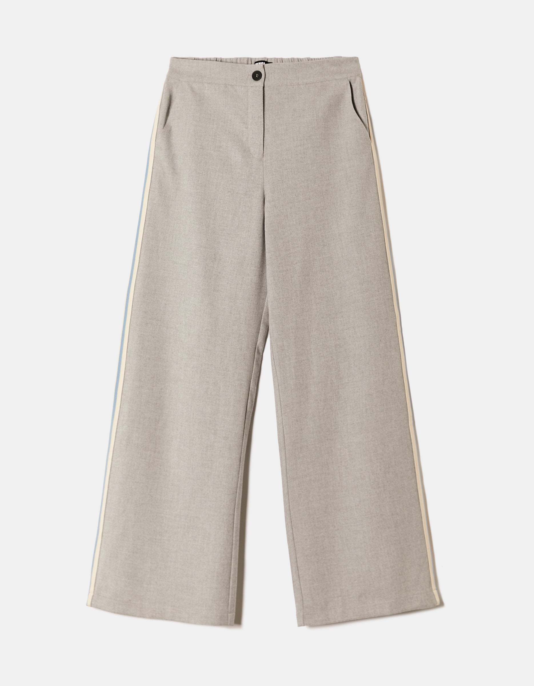 Ladies Grey Tailoring Wide Leg Trousers With Side Bands-Ghost Front View