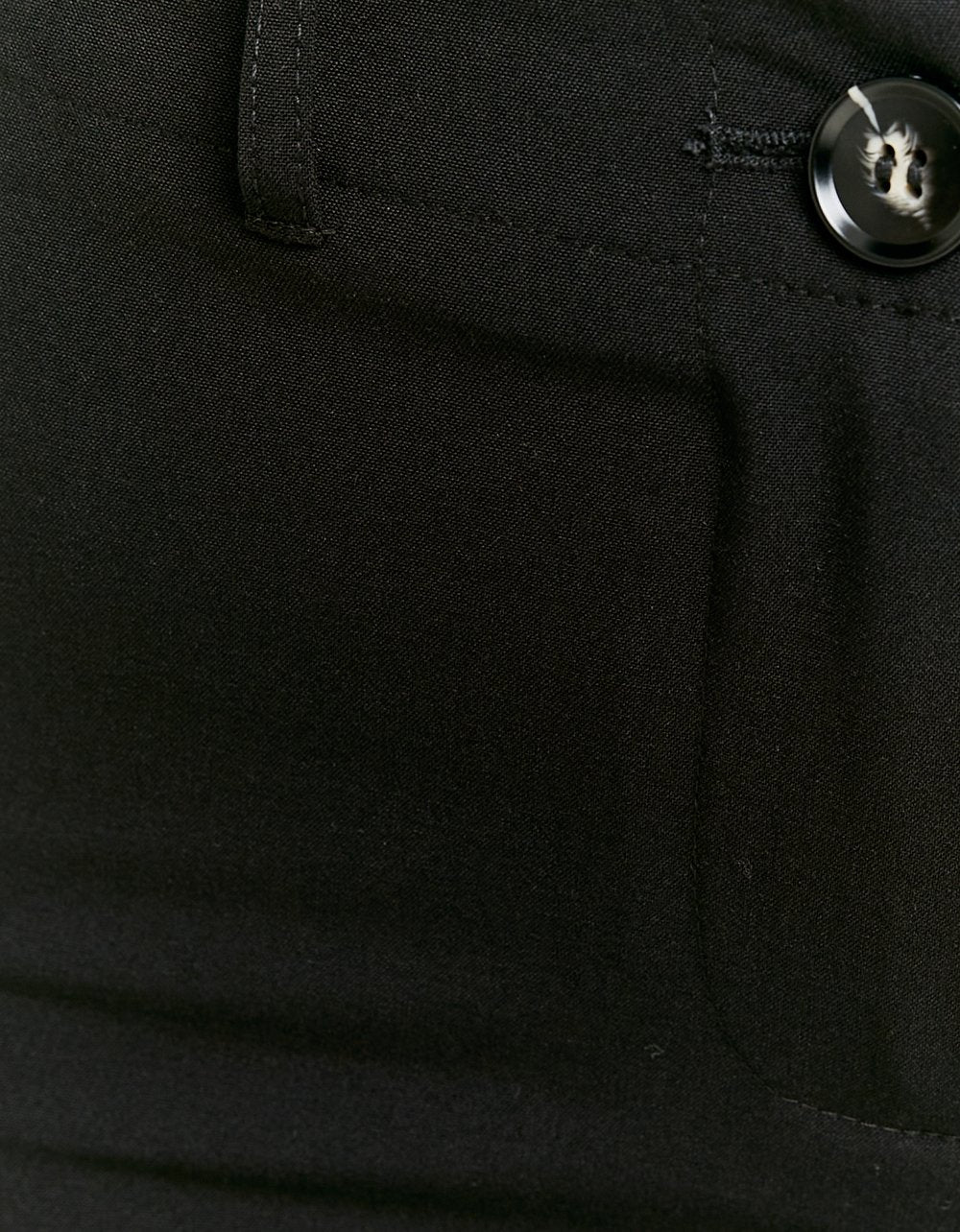 Ladies Black Mid Waist Straight Trousers-Close Up View