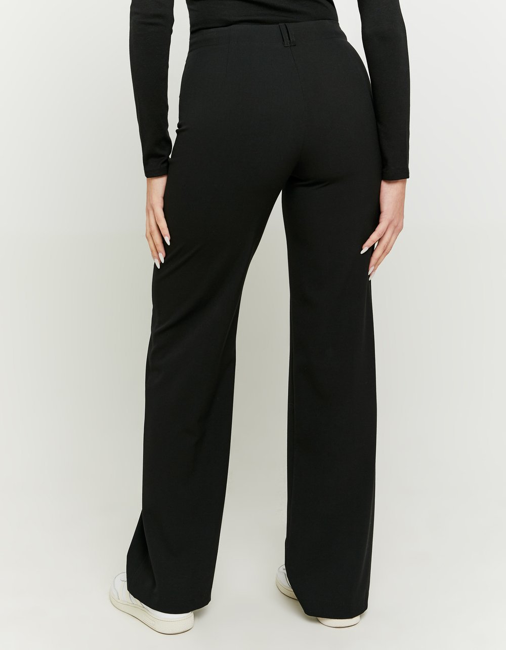 Ladies Black Mid Waist Straight Trousers-Model Back View