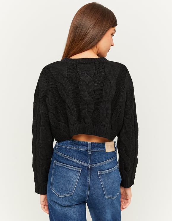 Ladies Black Cable Knit Sweater-Back View