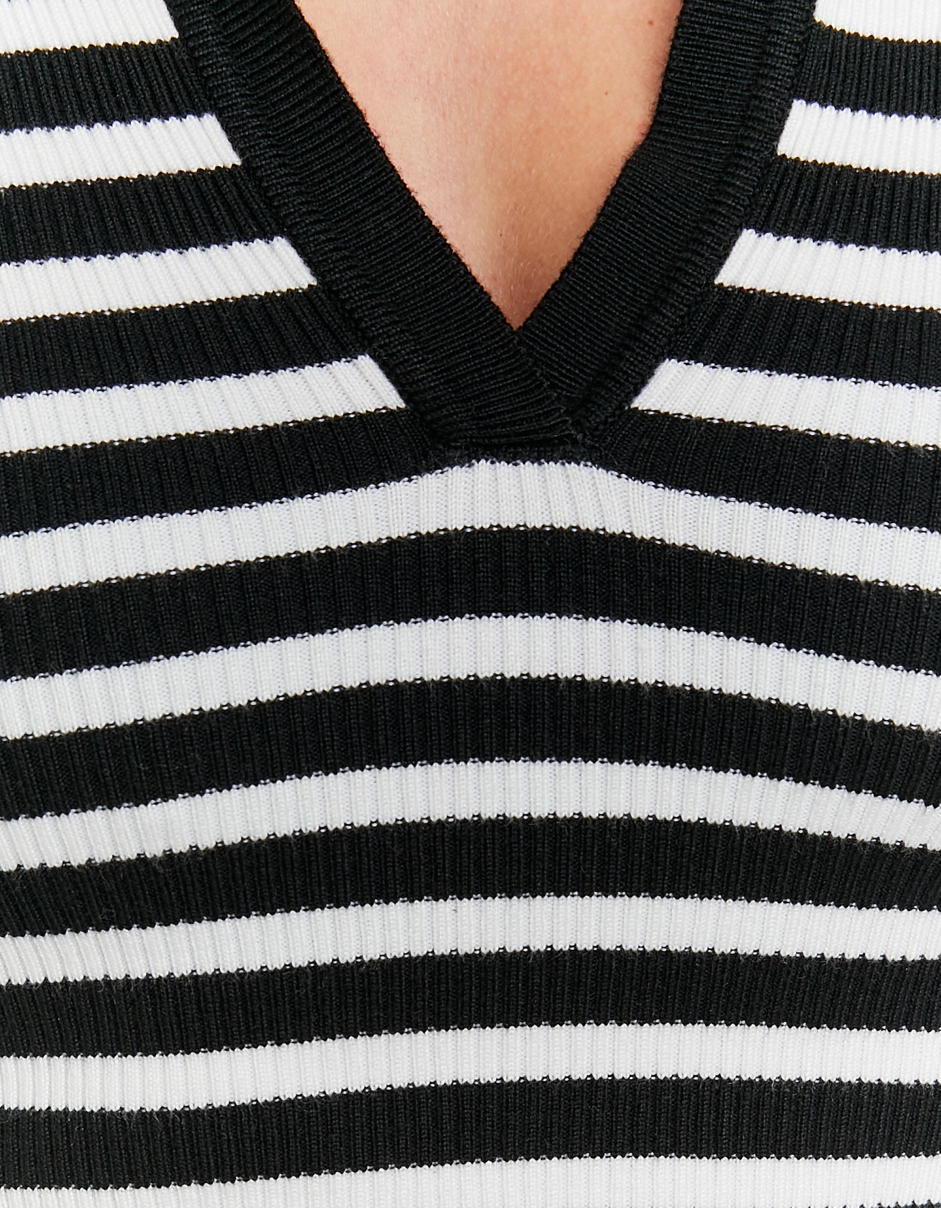 Women's Striped Fitted Top With Polo Neck-Pattern View