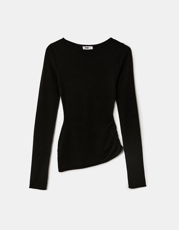 Tally Weijl Black Asymmetric Knitted Top Black back view