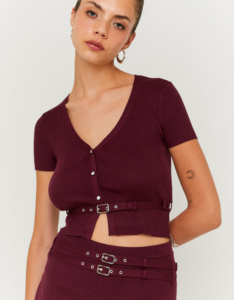 Ladies Purple Knitted Cardigan-Closer View of the Front