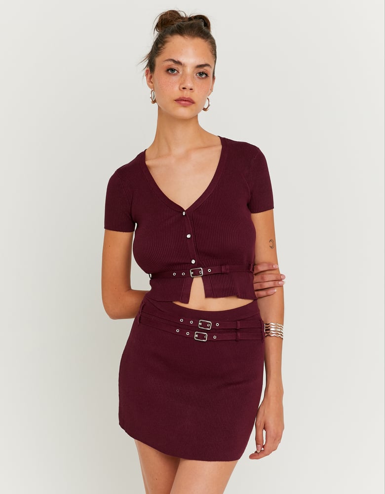 Ladies Purple Knitted Cardigan-Model Full Front View