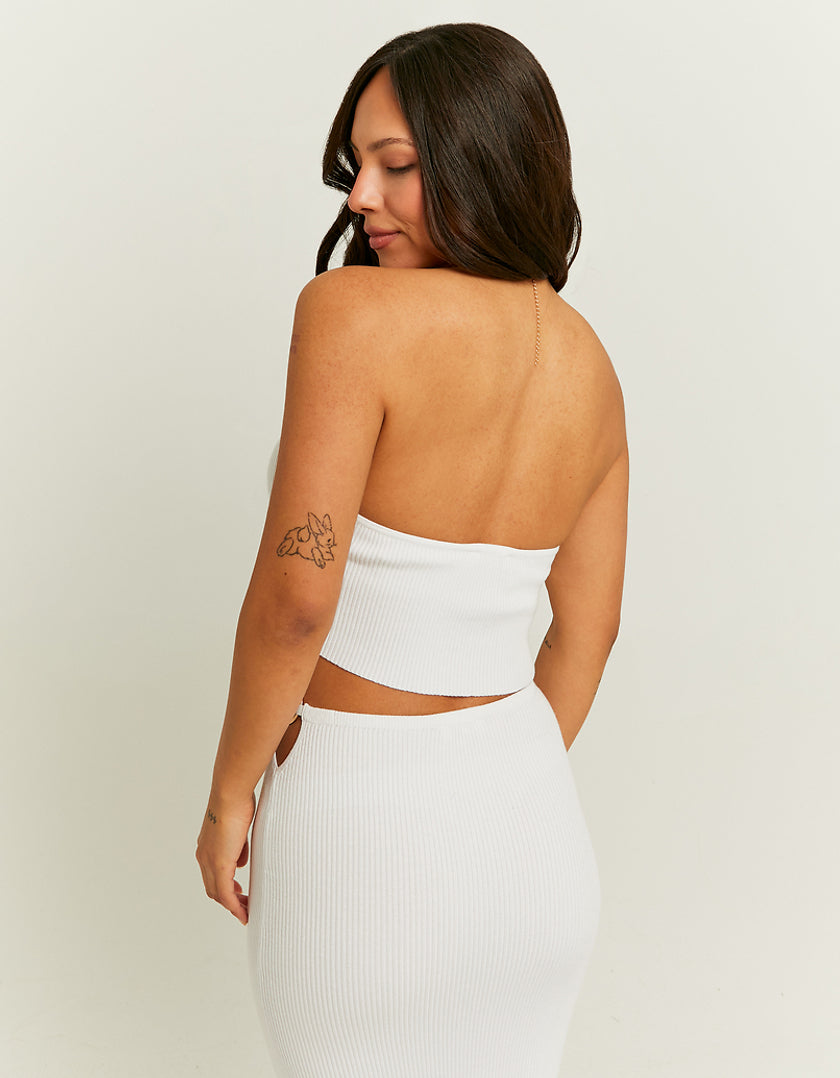 Tally Weijl Halter Knit Top With Chain White model front view