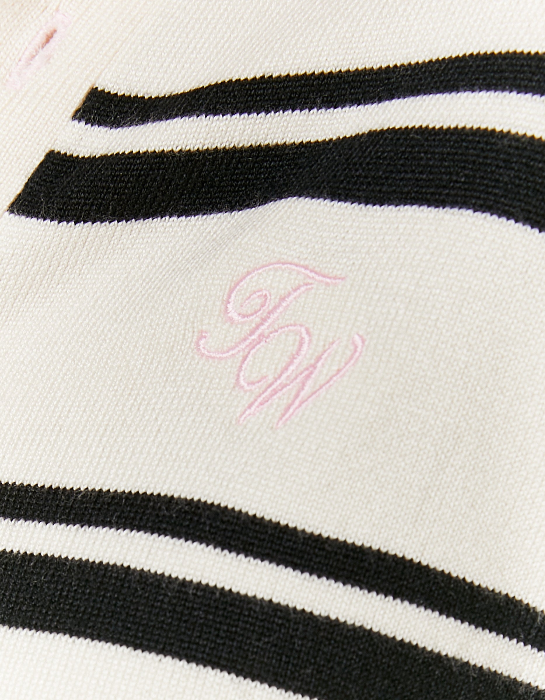 Ladies Striped Cropped Tops With Polo Neck-Cream/Black/Pink-Wording View