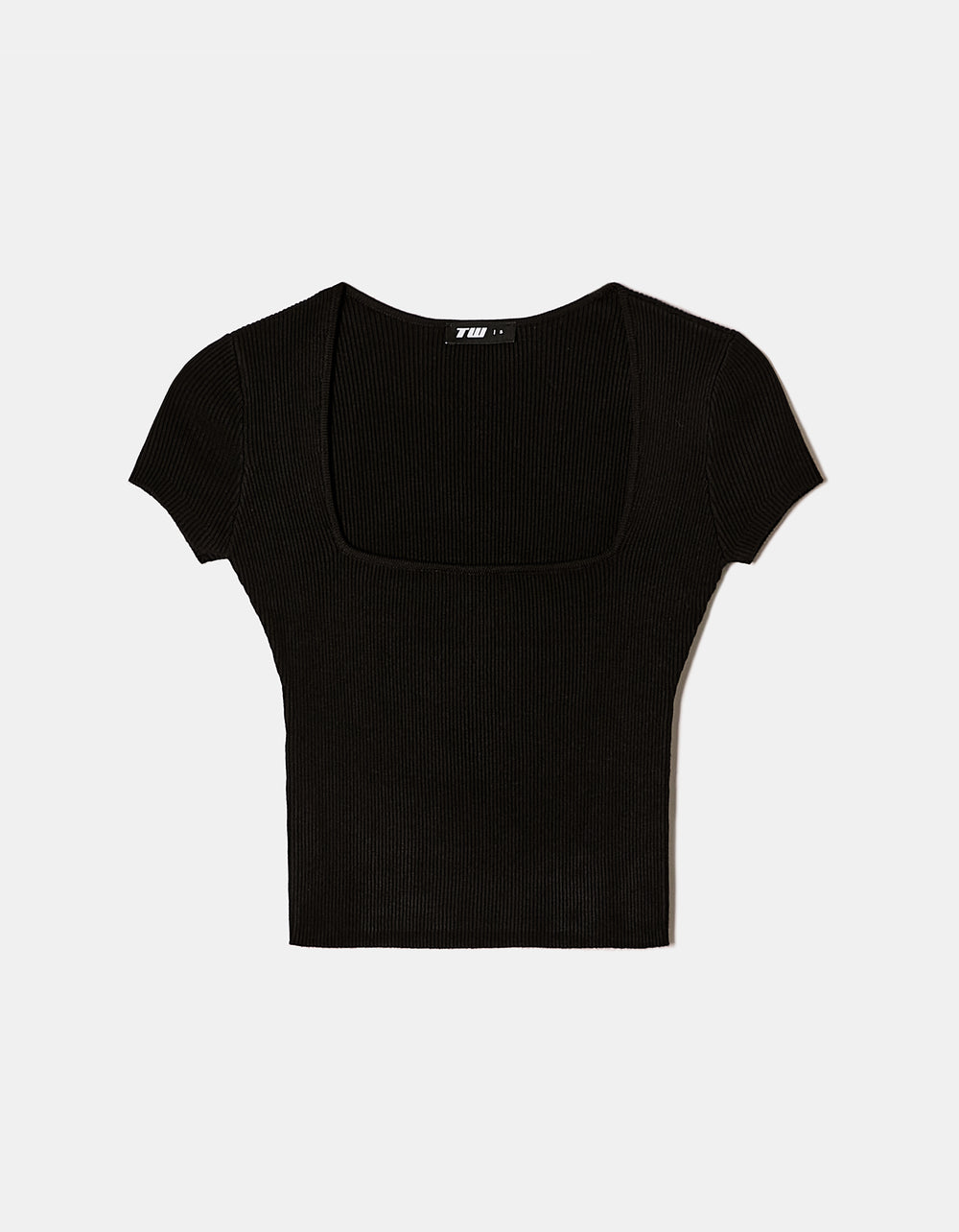 Ladies Black Short Sleeve Knitted Top-Ghost Front View
