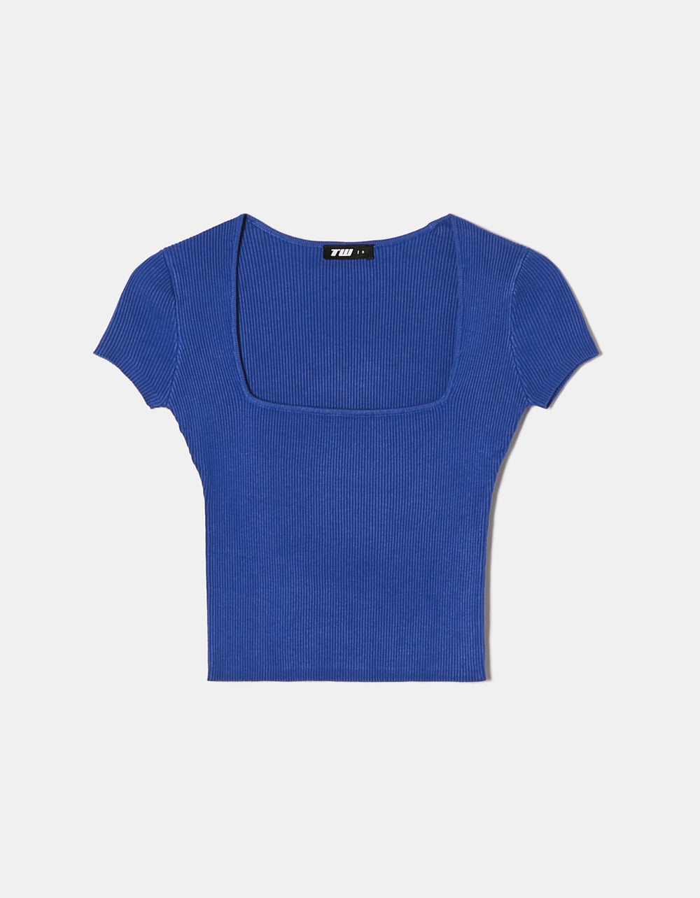 Ladies Blue Short Sleeve Knitted Top-Ghost Front View