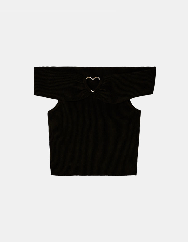 Ladies Black Knitted Top With Love Heart Detail-Ghost Front View