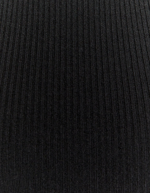 Ladies Black Ribbed Fitted Sweater-Close Up View