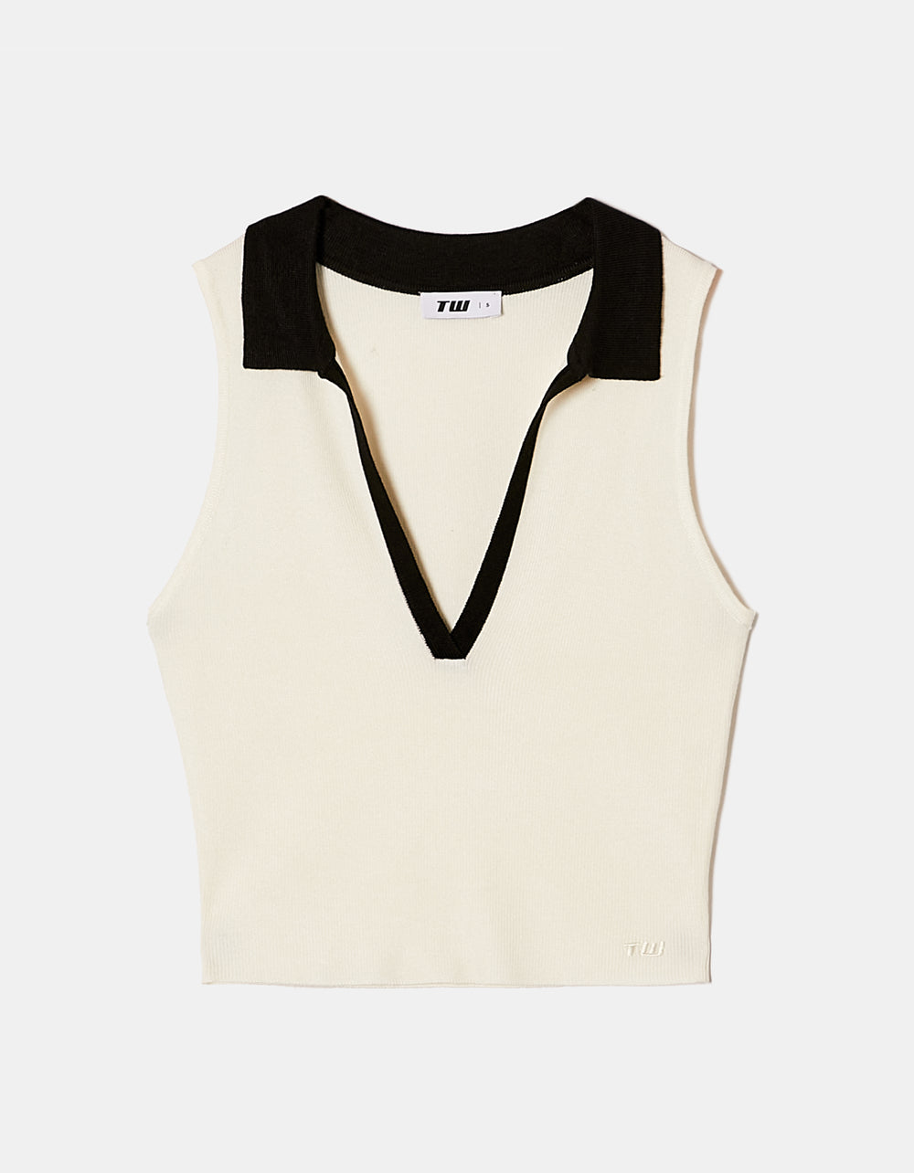 Ladies Knitted White/Black Polo Top-Ghost Front View
