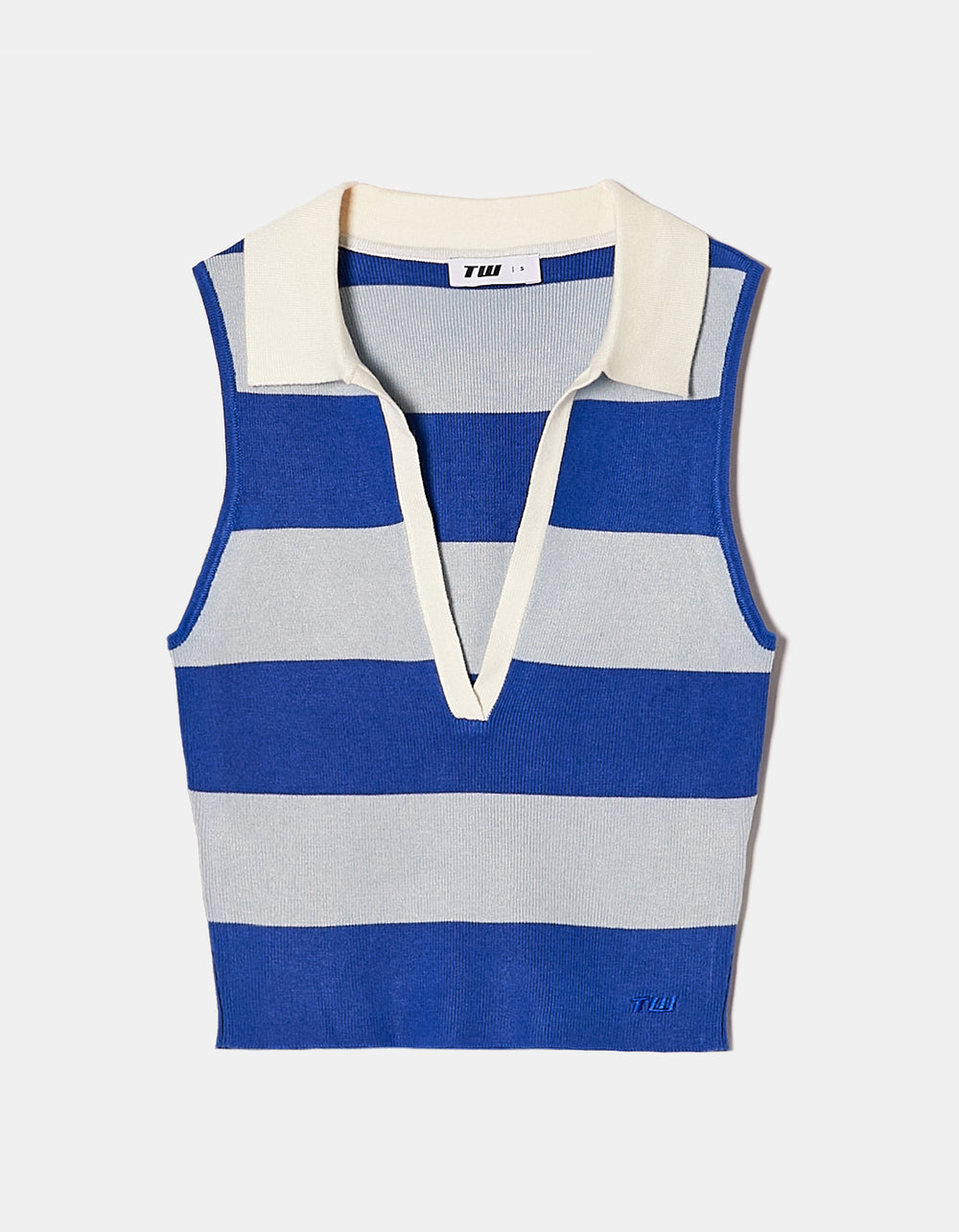 Ladies Striped Knitted Polo Top-Ghost Front View