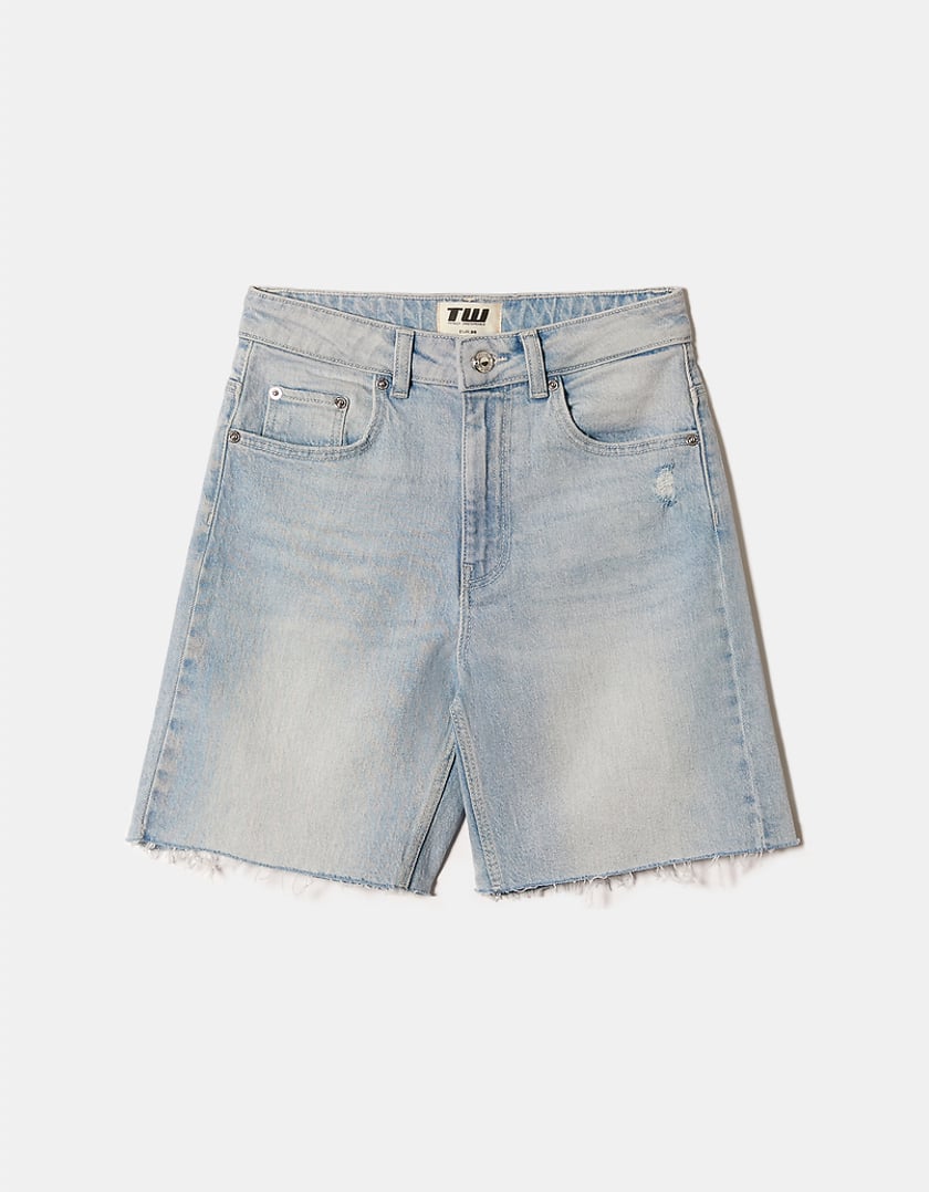 Ladies Bermuda High Waist Blue Shorts-Front View