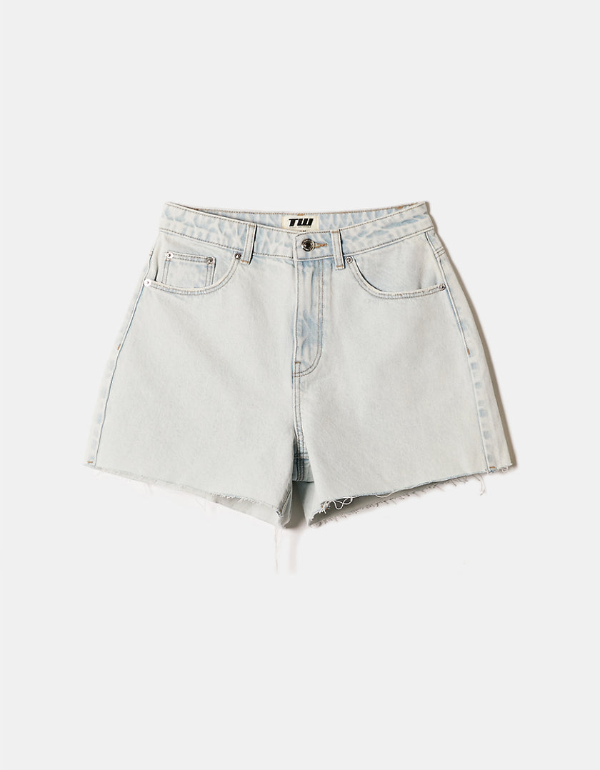 High Waist Light Blue Shorts With A-Shape
