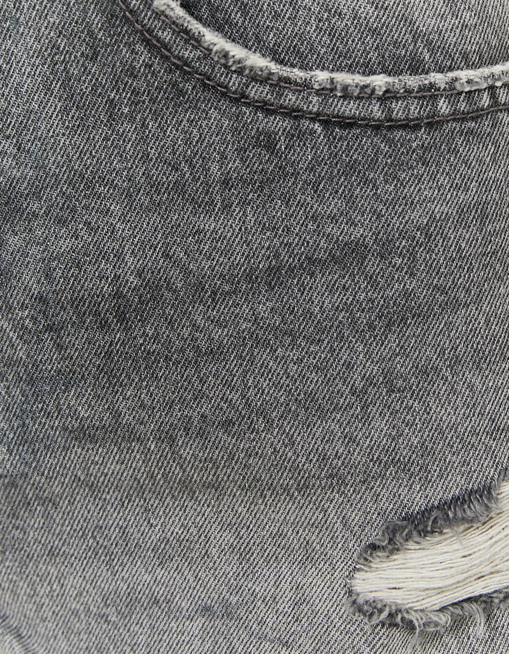 Ladies High Waist Grey Mom Shorts-Closer View