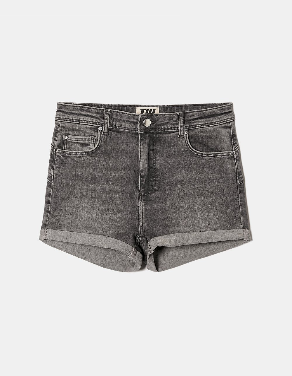 Mid-Waist Grey Skinny Push-Up Shorts